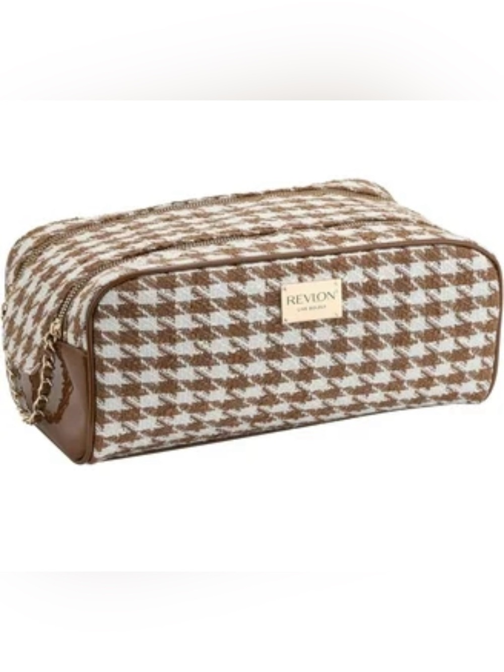 Revlon Brown & White large Houndstooth Toiletry Bag